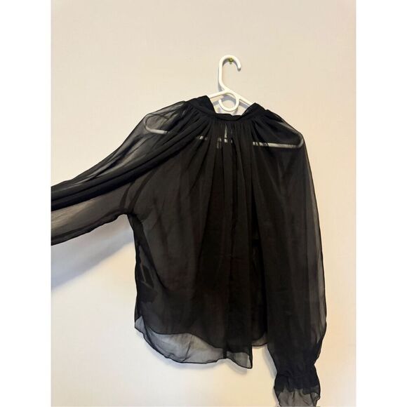 H&M tie-neck Chiffon Blouse Black Sz small  Sold out online! - Picture 3 of 3